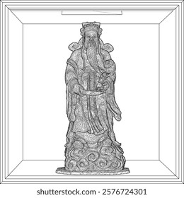 Vector sketch illustration of traditional chinese ethnic wisdom holy god statue decoration design