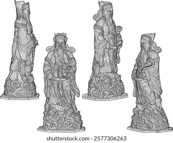 Vector sketch illustration of traditional chinese ethnic wisdom holy god statue decoration design