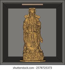 Vector sketch illustration of traditional chinese ethnic wisdom holy god statue decoration design