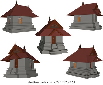 Vector sketch illustration of traditional ethnic offering temple building design