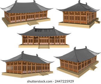 Vector sketch illustration of traditional ethnic chinese old sacred temple building design