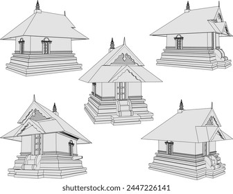 Vector sketch illustration of traditional ethnic offering temple building design