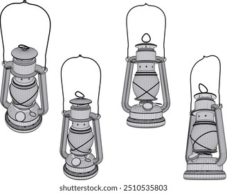 Ilustración de boceto de Vector del diseño tradicional de la lámpara de la linterna antigua clásica de la vendimia