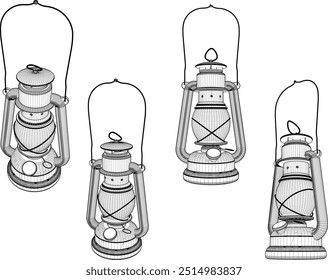 Ilustración de boceto de Vector del diseño tradicional de la lámpara de la linterna antigua clásica de la vendimia