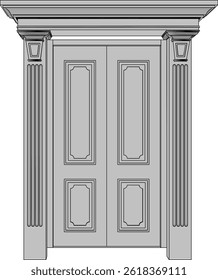 ilustração de esboço vetorial de um projeto tradicional de porta de madeira de teca vintage étnica com esculturas Jepara