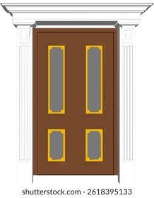 vector sketch illustration of a traditional ethnic vintage teak wood door design with Jepara carvings