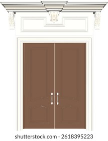 vector sketch illustration of a traditional ethnic vintage teak wood door design with Jepara carvings