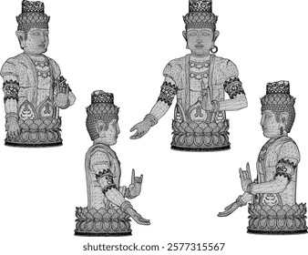 Vector sketch illustration of a traditional god statue decoration design standing solidly half body 