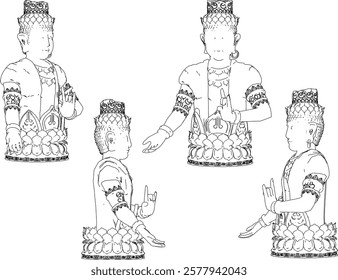 Vector sketch illustration of a traditional god statue decoration design standing solidly half body