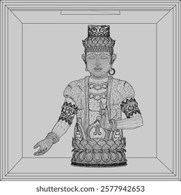 Vector sketch illustration of a traditional god statue decoration design standing solidly half body