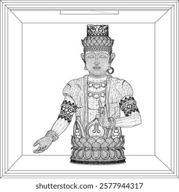 Vector sketch illustration of a traditional god statue decoration design standing solidly half body