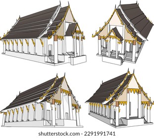 Vector sketch illustration of traditional thai ethnic buildin