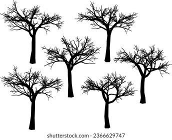 Vector sketch illustration of a tree in autumn without leaves with many branches