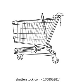 vector sketch illustration - trolley for shopping, shopping cart vector sketch illustration