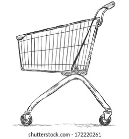 vector sketch illustration - trolley for shopping