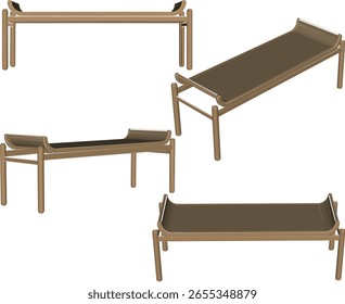 Ilustração de esboço vetorial de um clássico único, vintage, étnico, tradicional, rattan madeira longo banco cadeira design