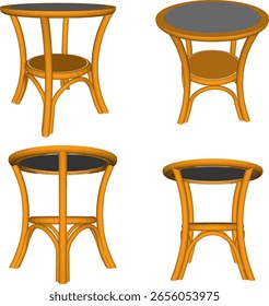 Ilustração de esboço vetorial de um design de mesa de madeira de rotim tradicional étnico clássico único