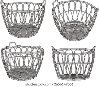Vetor esboço ilustração de um clássico original vintage étnico tradicional madeira cesta de rotim design