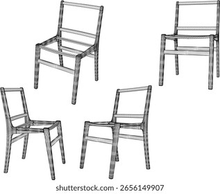 Vector sketch illustration of a unique classic vintage ethnic traditional wooden chair frame design