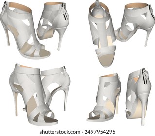 Vector sketch illustration of a unique design of women's sandals with classic vintage ethnic details for shop window decoration