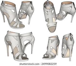 Vector sketch illustration of a unique design of women's sandals with classic vintage ethnic details for shop window decoration