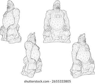 Ilustração de esboço vetorial de uma escultura clássica étnica tradicional design de estátua da era do reino