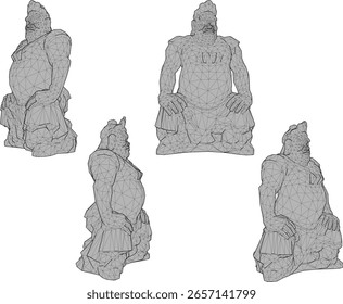 Ilustração de esboço vetorial de uma escultura clássica étnica tradicional design de estátua da era do reino 