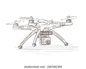 Vector sketch illustration with Unmanned aerial vehicle. Modern equipment sketch.