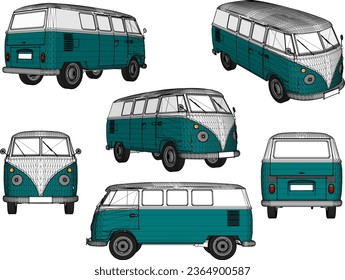 Vector sketch illustration of vintage classic old van design