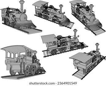 Vector sketch illustration of vintage classic old steam train design with chimney