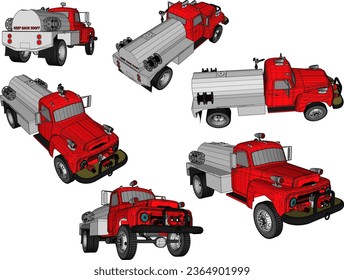 Vector sketch illustration of vintage classic old fire engine vehicle design