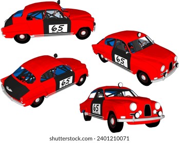 Vector sketch illustration of vintage classic old sports rally car transport design for racing
