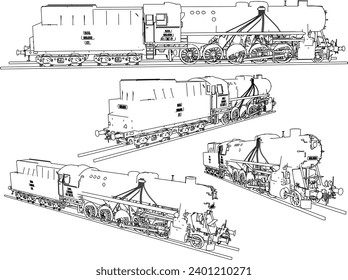 Vector sketch illustration of vintage classic old steam iron locomotive train design
