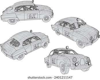 Vector sketch illustration of vintage classic old sports rally car transport design for racing