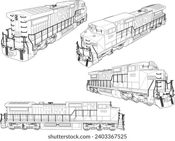 Vector sketch illustration of vintage classic locomotive train design without carriages and passengers