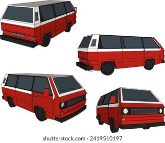 Vector sketch illustration of vintage classic old van car design