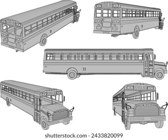 Vector sketch illustration of a vintage classic old school bus design for picking up children