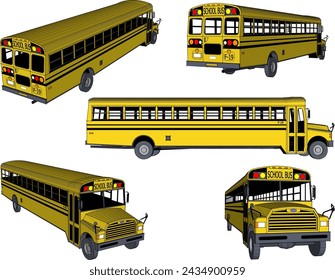 Vector sketch illustration of a vintage classic old school bus design for picking up children