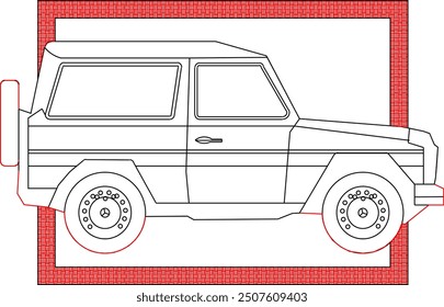 Vector sketch illustration of vintage classic old car vehicle design silhouette in box frame