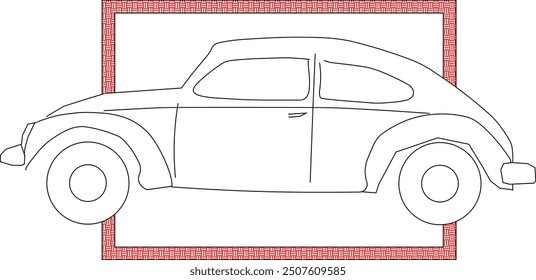 Vector sketch illustration of vintage classic old car vehicle design silhouette in box frame