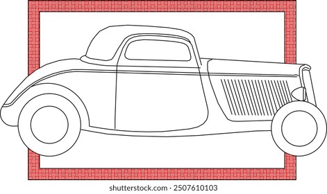 Vector sketch illustration of vintage classic old car vehicle design silhouette in box frame