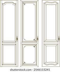 Vector sketch illustration of vintage classic wooden door interior furniture design silhouette drawing