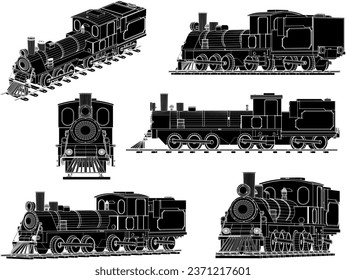 Vector sketch illustration of vintage old model steam locomotive train design