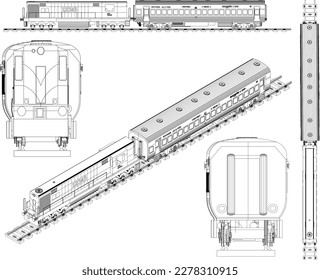 Vector sketch illustration of vintage train with carriages