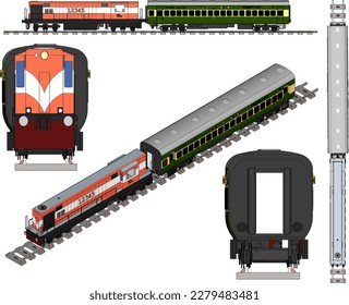 Esbozo vectorial ilustración del tren vintage con vagones