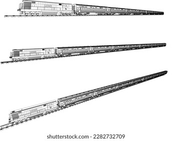 Vector sketch illustration of vintage train with carriages