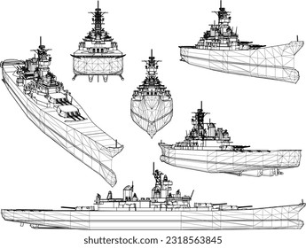 Vector sketch illustration of war carrier in sea full of weapons for battle