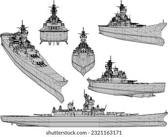 Esbozo vectorial ilustración de un porteador de guerra en el mar lleno de armas para la batalla