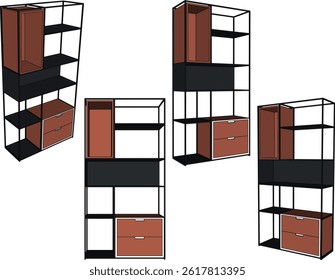 vector sketch illustration wardrobe design modern minimalist furniture shelf for home interior living room 