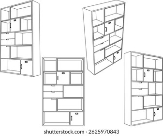 Vector boceto ilustración diseño de armario moderno minimalista muebles estante para el hogar interior sala de estar